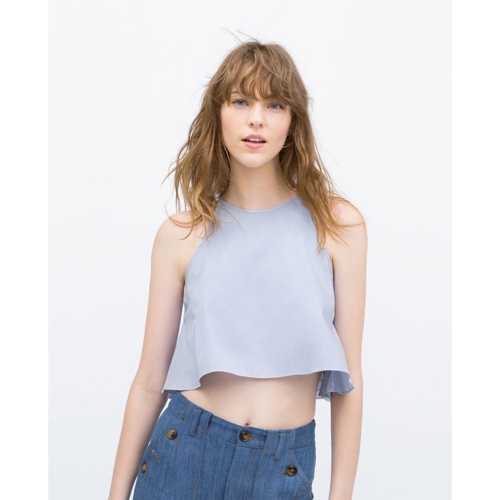 Zara Basic Striped Halter Top Sleeveless Layered Blue‎ White Size S